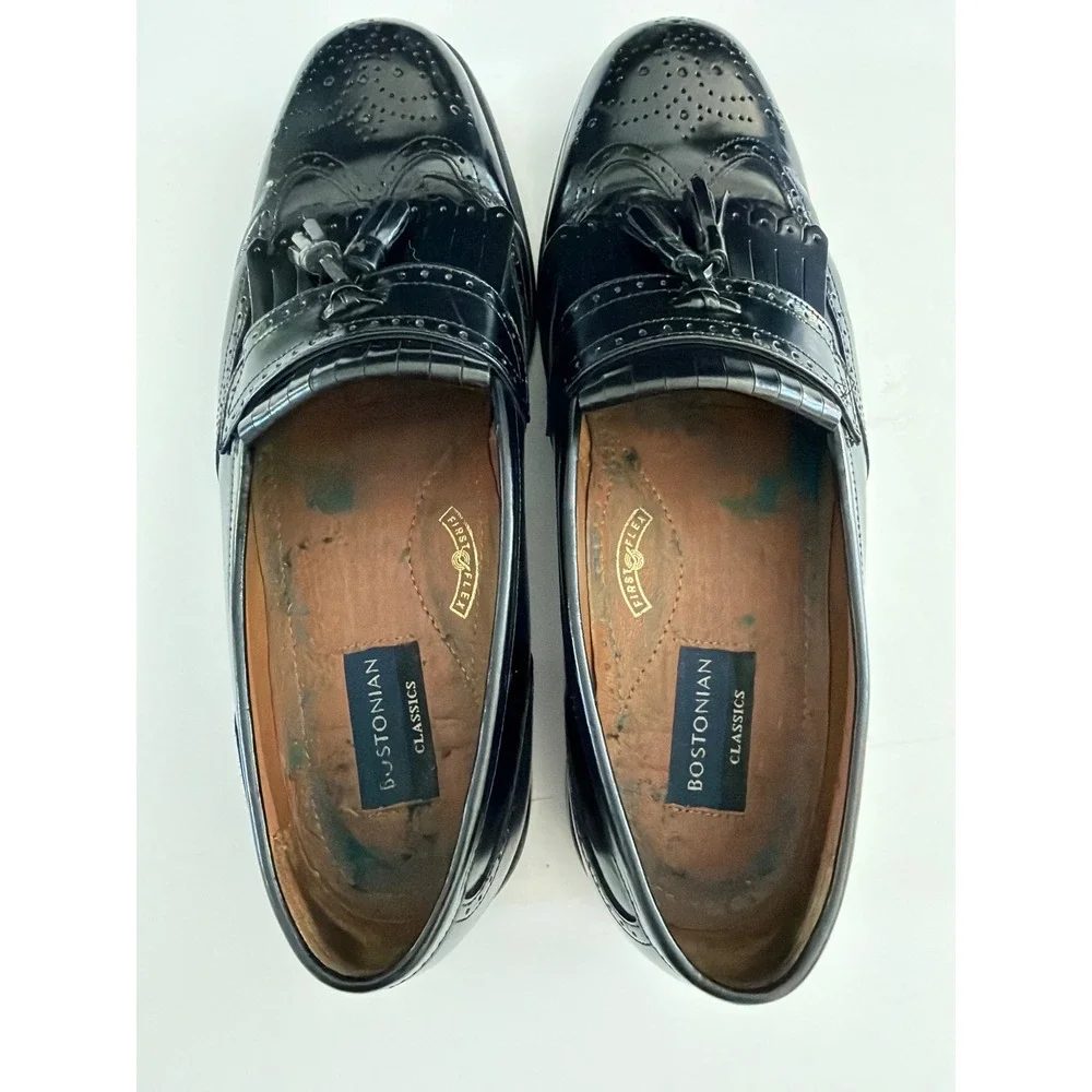Bostonian Classics Mens 11.5 M Black Leather Kiltie Tassel Wingtip Loafers 20370